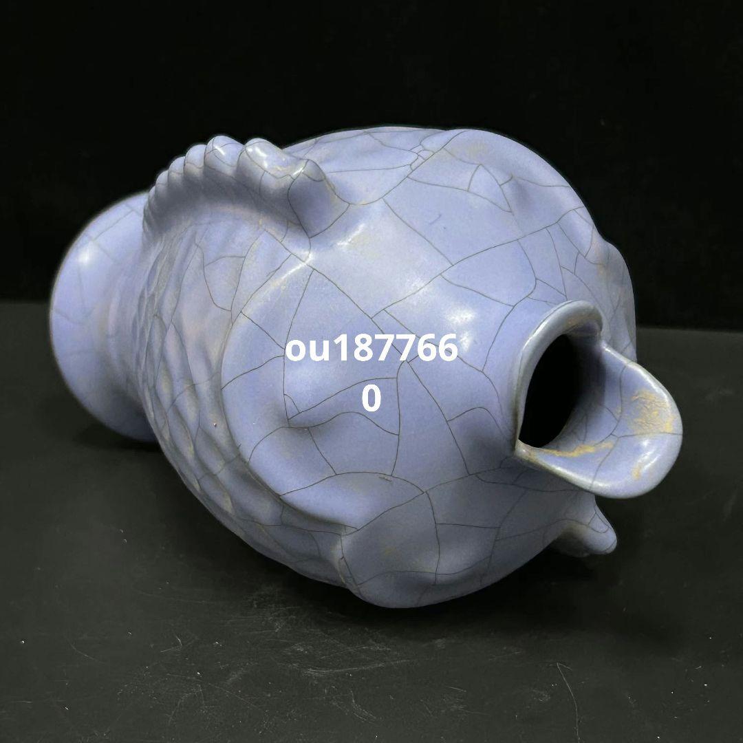 汝窯藍釉魚花瓶 景徳鎮 陶磁器 装飾品 現代工芸品 美術品 置物
