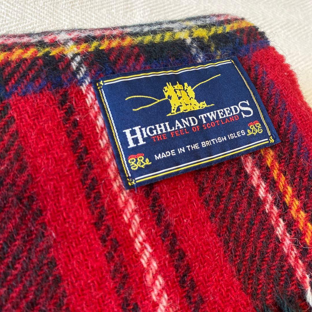 赤ハイランドツイード ウールブランケット イギリス製 タータンチェック 膝掛け