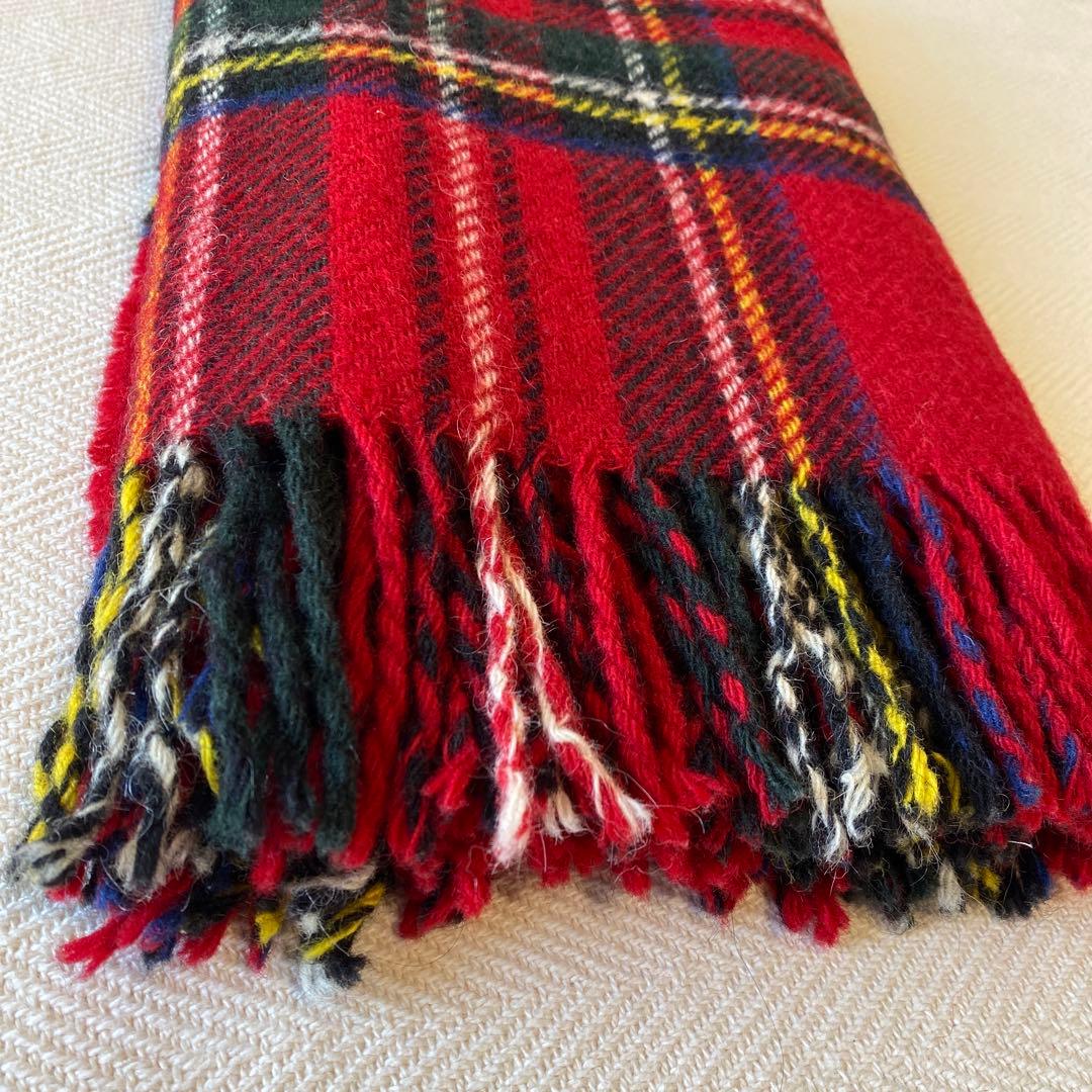赤ハイランドツイード ウールブランケット イギリス製 タータンチェック 膝掛け