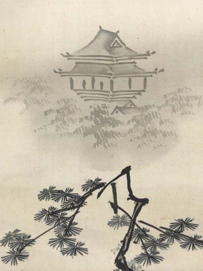 真作/友善/楼閣山水人物図/山水図/掛軸/名家伝来/AD-853