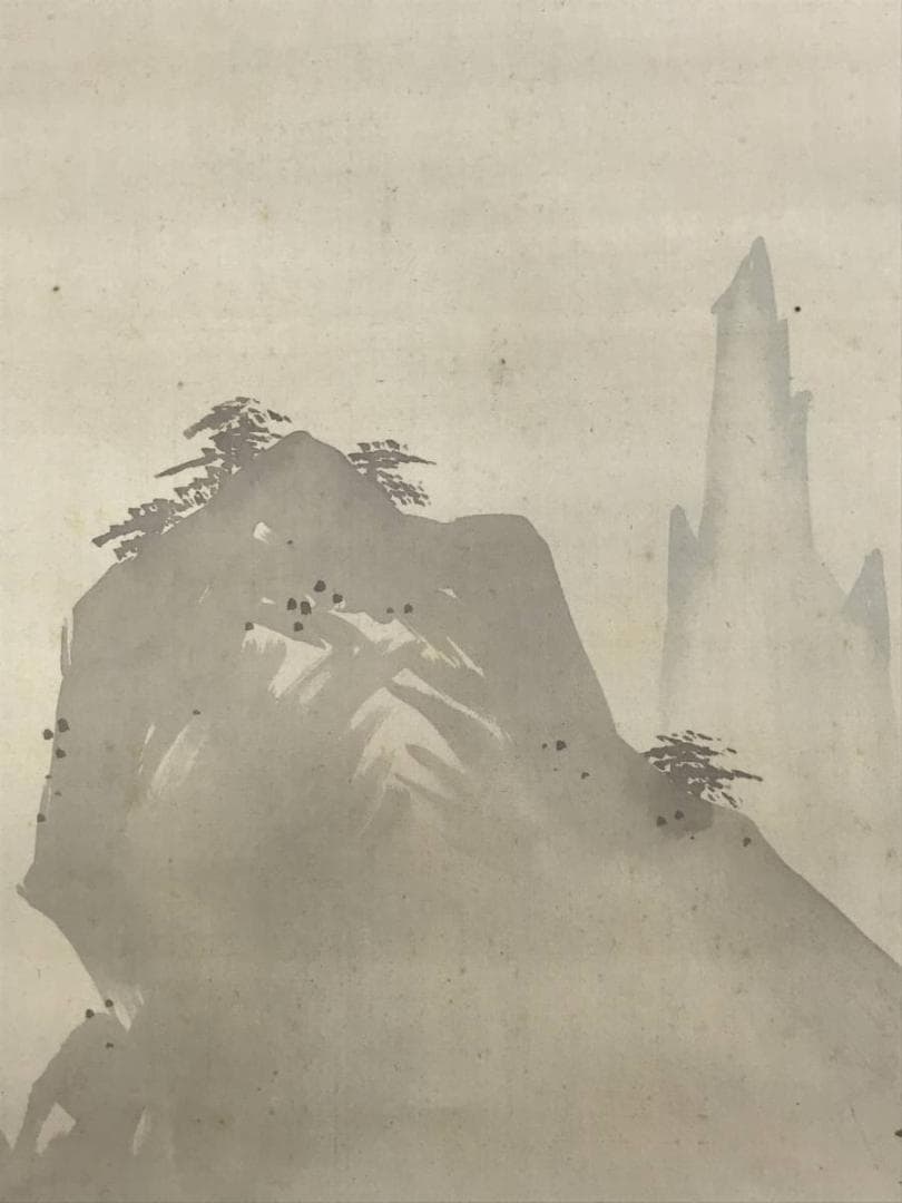 真作/友善/楼閣山水人物図/山水図/掛軸/名家伝来/AD-853