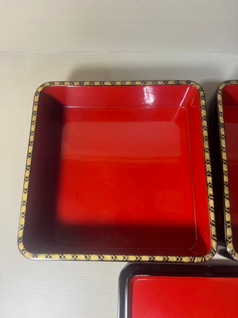 2445 輪島塗　金蒔絵　松鶴文　二重箱