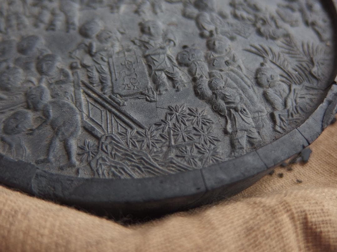 古墨　「百子図」「萬暦丙午年造」「程君房墨」明墨