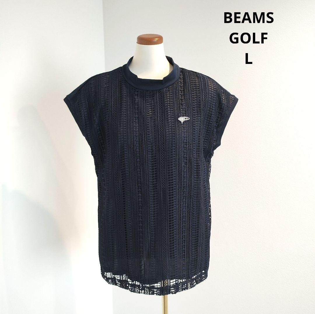 BEAMS GOLF ネイビー 半袖シャツ L　レース使い
