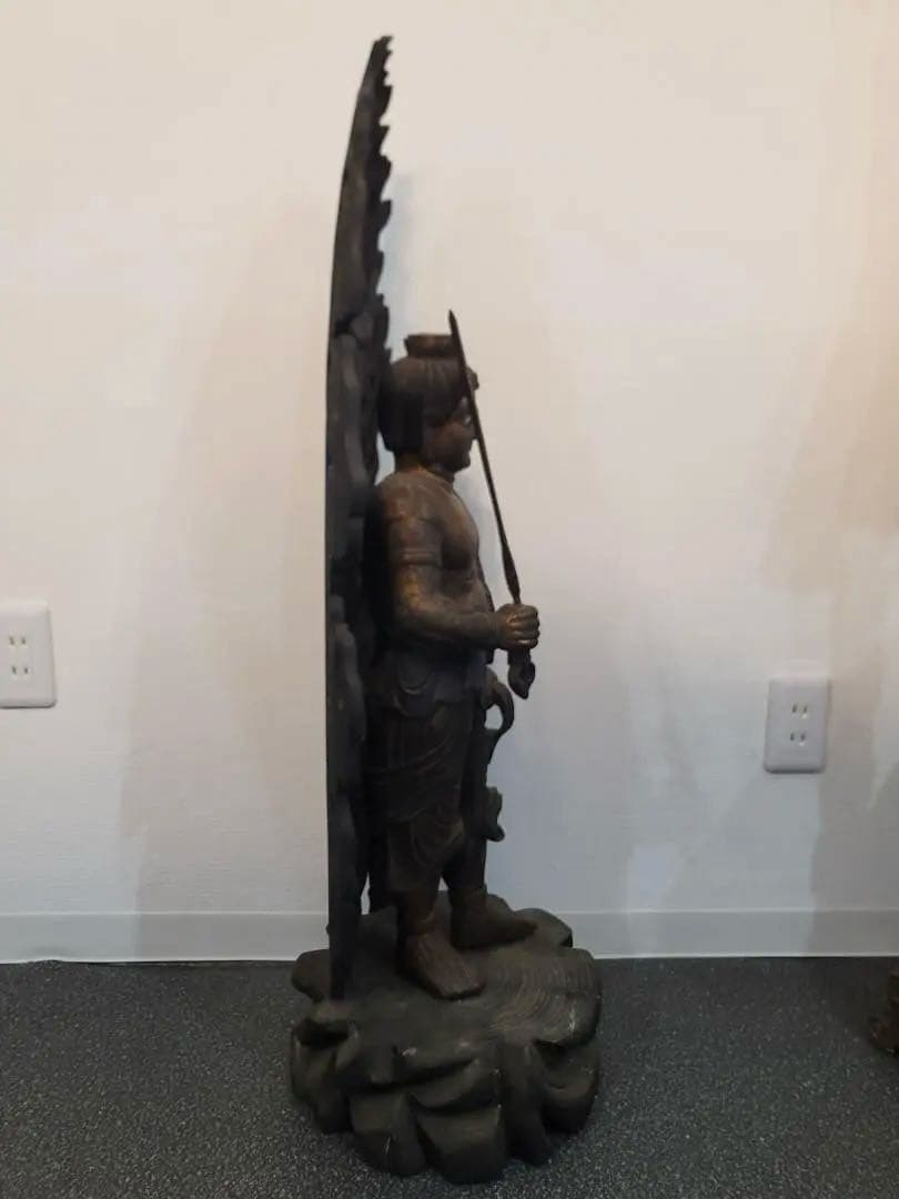 DT595 古い 木彫 不動明王像 95cm 迫力ある逸品