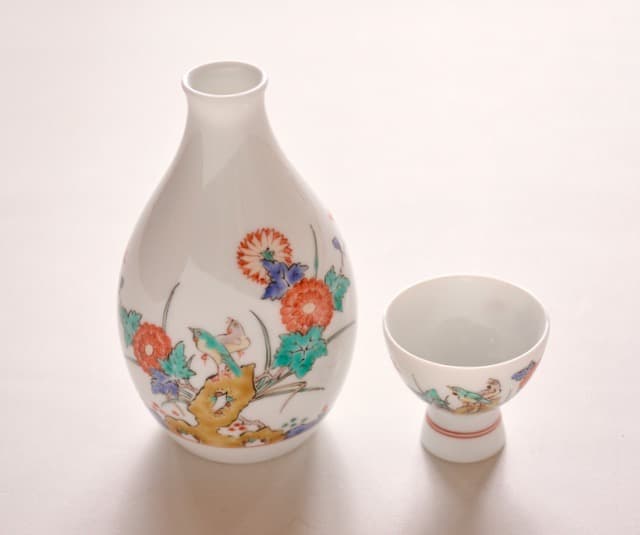 未使用 柿右衛門 徳利 お猪口 酒井田柿右衛門 菊鳥文 酒器