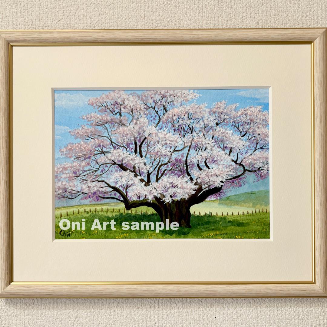 アクリル画　原画　「根尾谷淡墨桜」額縁付　SMサイズ　風景画