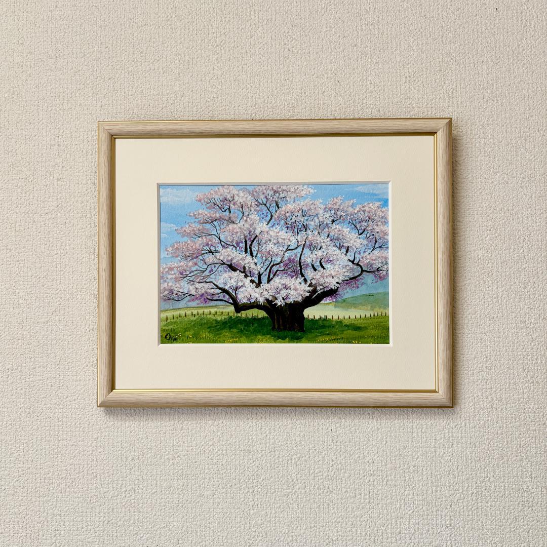 アクリル画　原画　「根尾谷淡墨桜」額縁付　SMサイズ　風景画