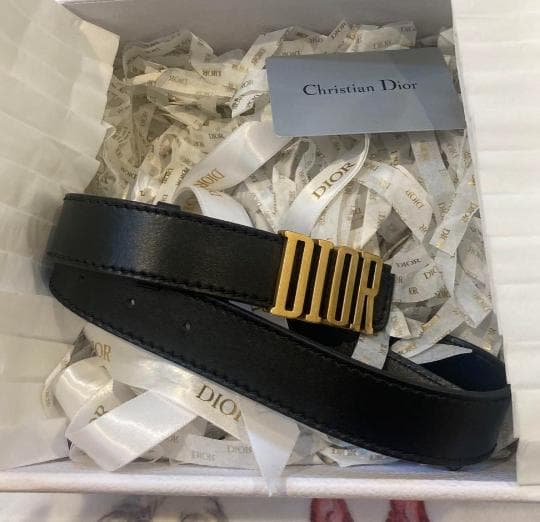 【美品】クリスチャンディオール DIOR ロゴ レザーベルト ブラック