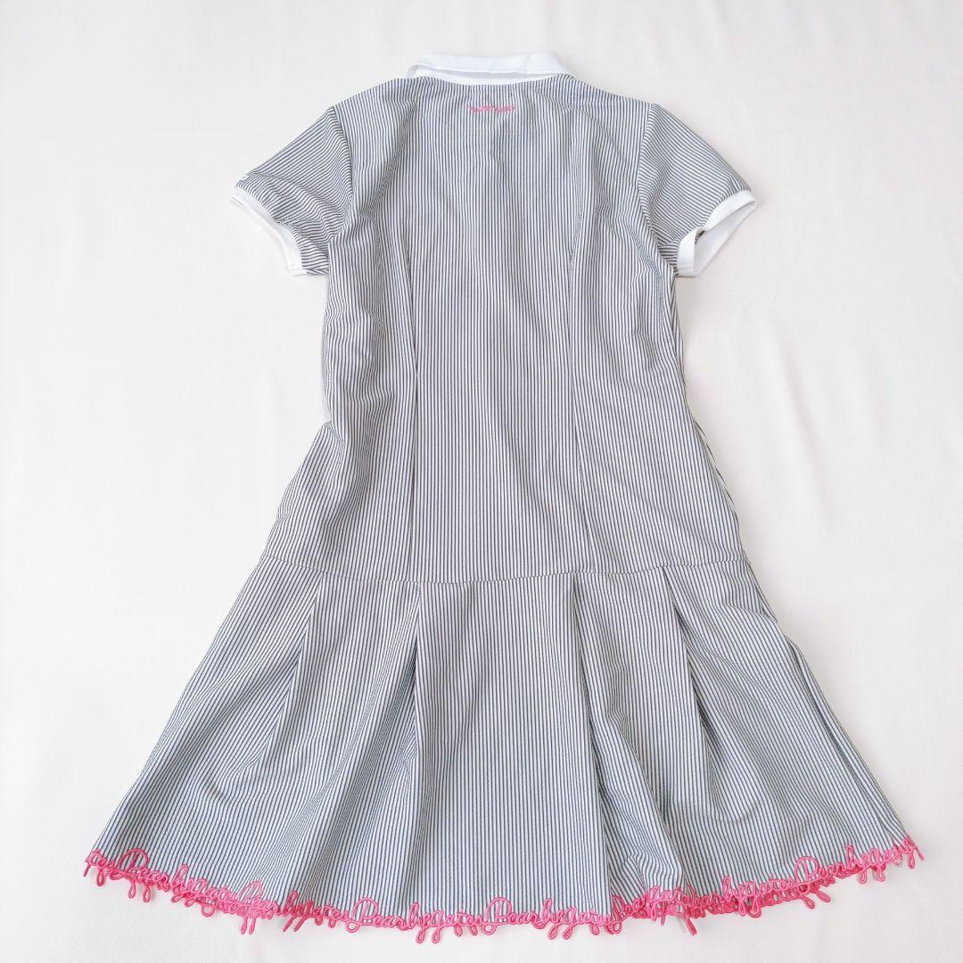 【パーリーゲイツ】ゴルフ　ワンピース　ストライプ　ロゴ　刺繍　フレア　近年モデル