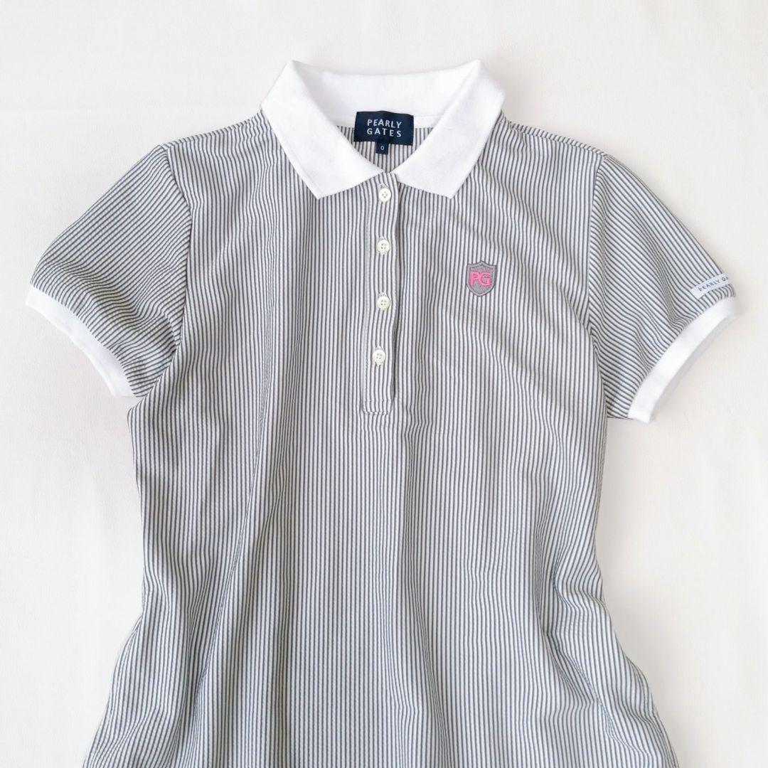 【パーリーゲイツ】ゴルフ　ワンピース　ストライプ　ロゴ　刺繍　フレア　近年モデル