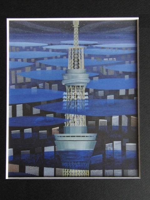 千坂健、【昴（すばる）へ】、希少な額装用画集画、新品高級額 額装付