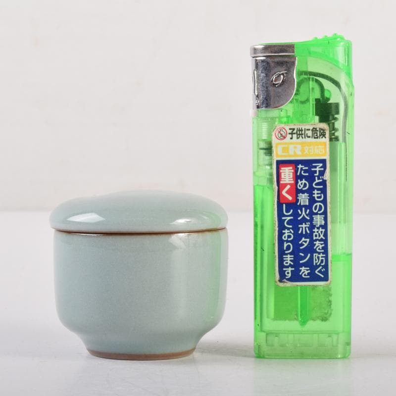 茶道具　諏訪蘇山作　青磁　桃香合　堀内宗完(兼中斎)書付　共箱　V　7191