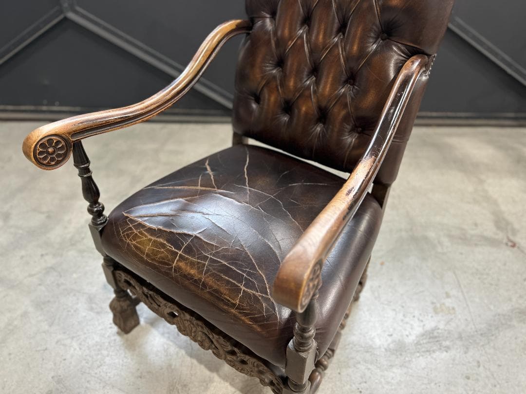 ❖英国Antique❖ ハイバックチェア チェスターフィールド　ネオルネッサンス