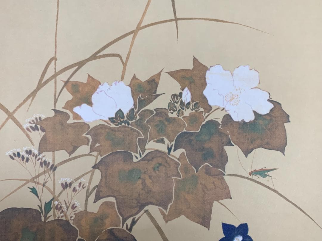 酒井抱一 秋草螽斯図 絹本 豪華復刻版 複製掛軸 江戸琳派 花鳥図 524