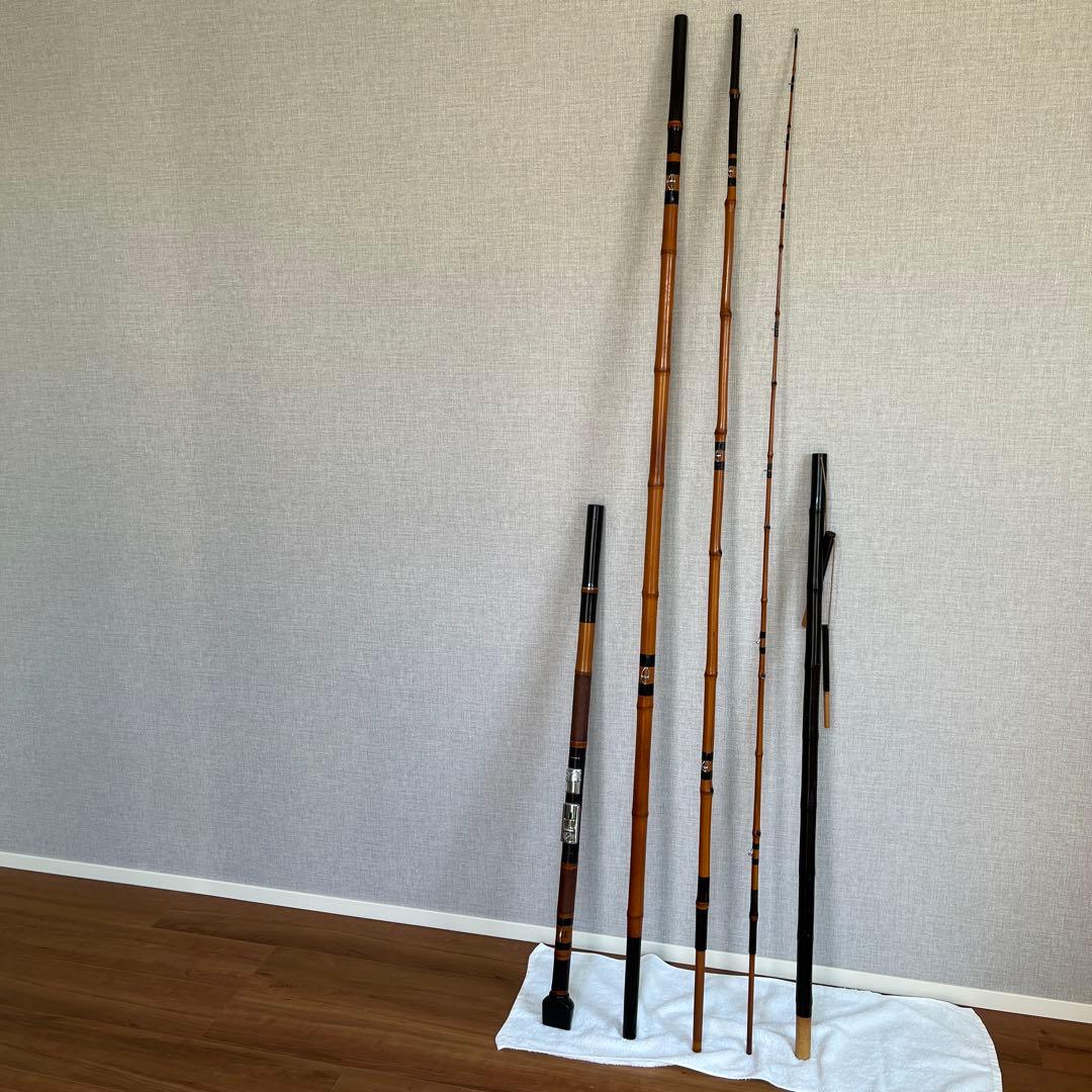 東光作　３本半継ぎ竹竿　石鯛竿