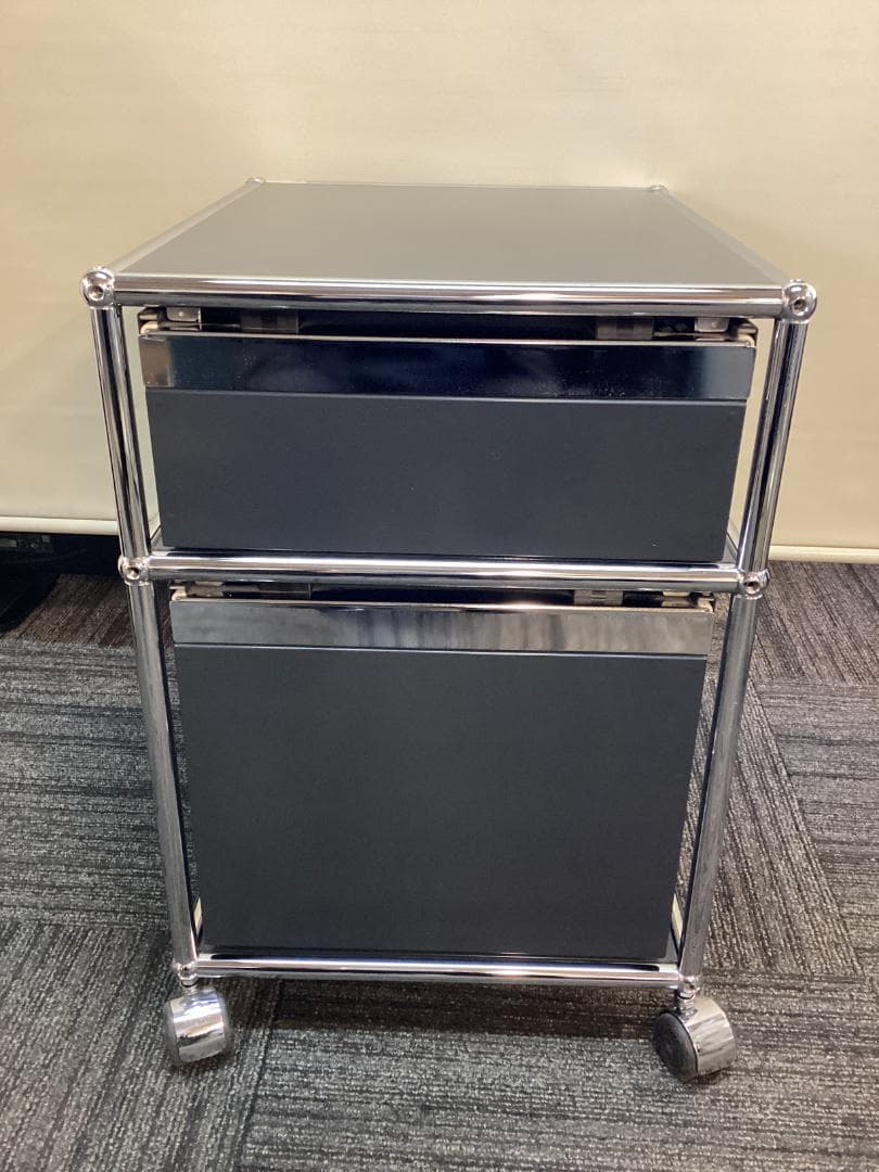 鍵付き　USMハラー　ロールボーイ　２段　デスクワゴン　アントラサイト　C