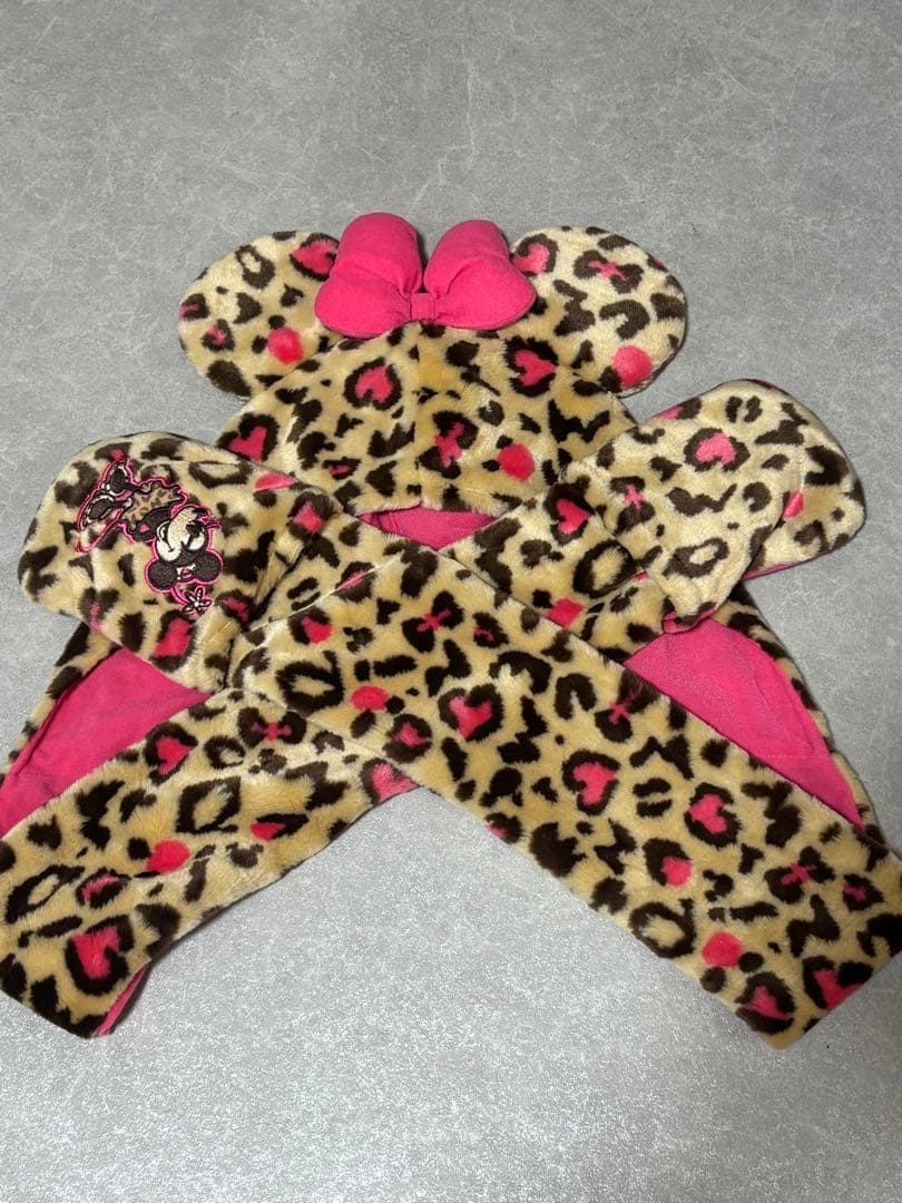 ヒョウ柄 マフラーキャップ ミニー