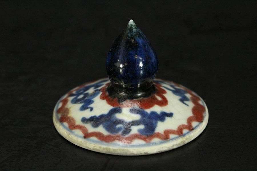 中国美術 赤絵青花 纏枝蓮花紋 壷盤 φ30.5cm(LC178)