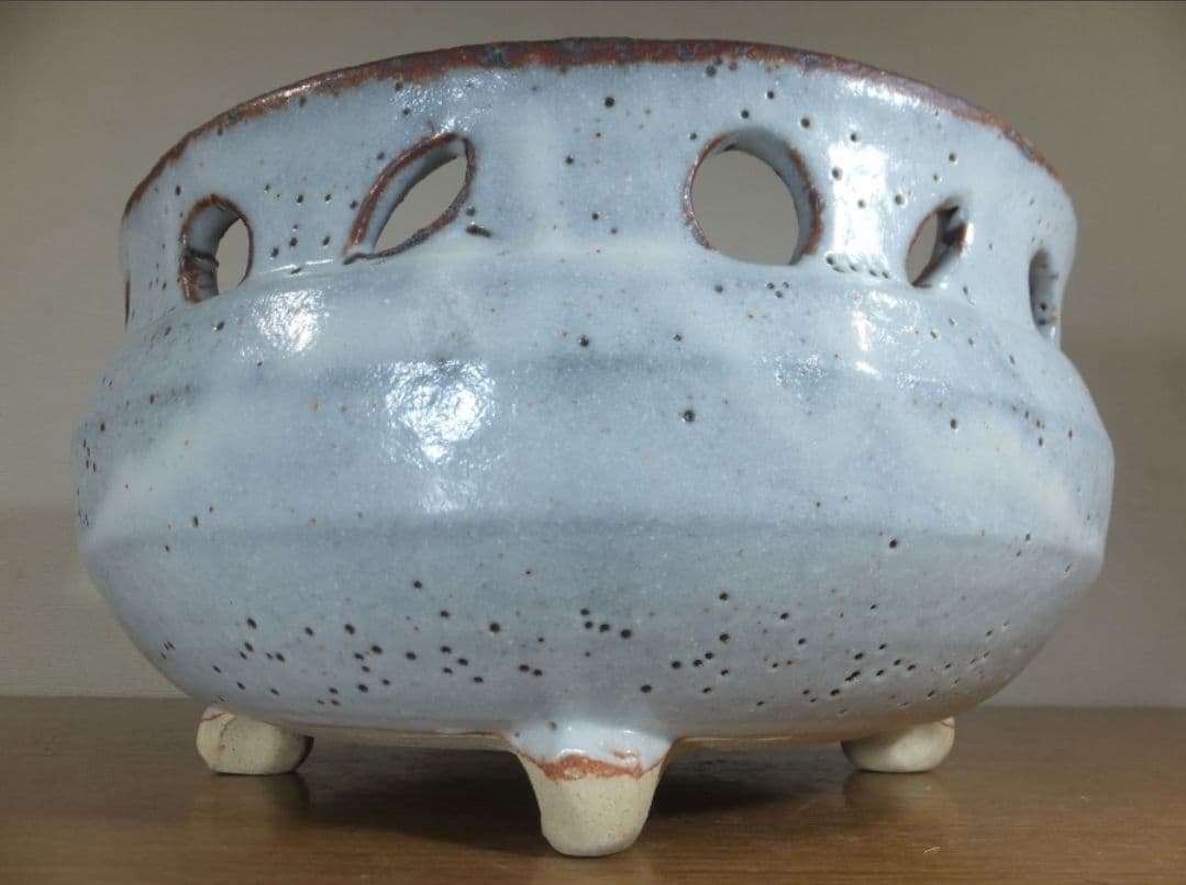 真作保証 藤原敬介 (恭助) 鼡志野透紋花器 二重箱 県指定無形文化財 岡山県