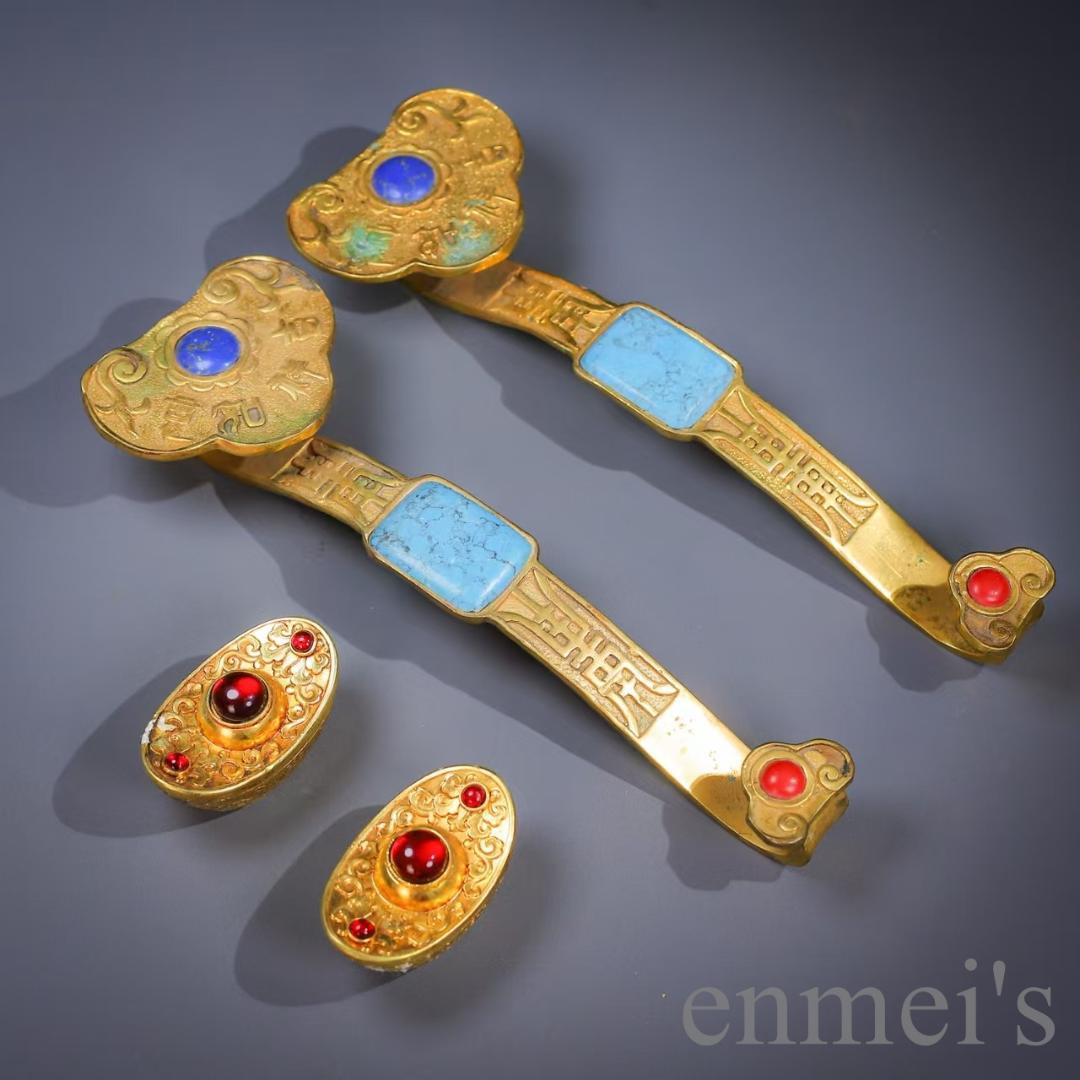 中国古美術 鍍金銅製 多宝嵌 如意元宝 吉祥置物 風水開運 細工 古置物 唐物