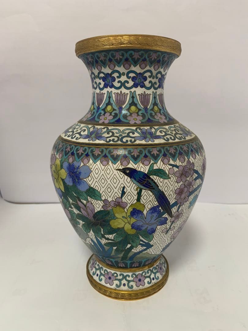 中国美術　景泰藍　七宝焼　花鳥纹　花瓶　送料込み