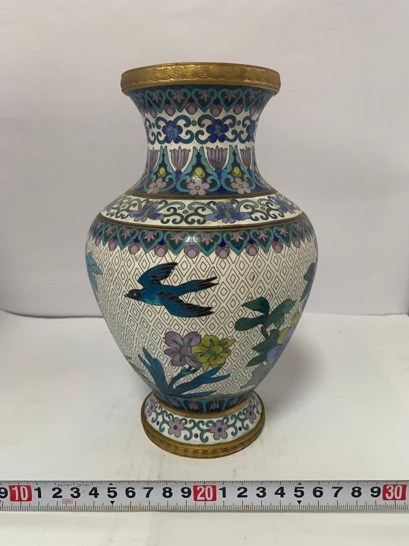 中国美術　景泰藍　七宝焼　花鳥纹　花瓶　送料込み