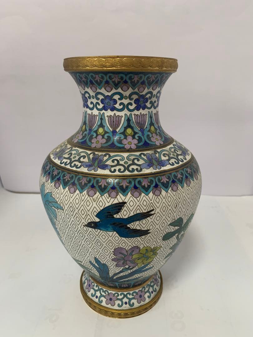 中国美術　景泰藍　七宝焼　花鳥纹　花瓶　送料込み