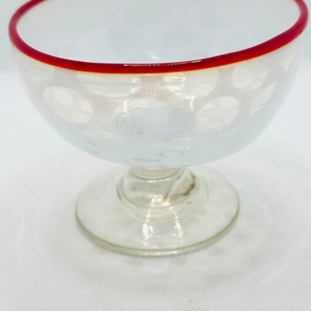 【希少】大正ロマン 氷コップ 赤縁 水玉紋様 和ガラス アンティーク