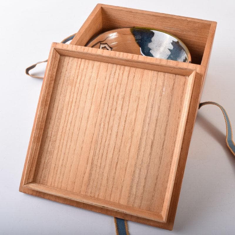 北大路魯山人作　織部焼　於里辺　茶碗　共布共箱　M　R8123