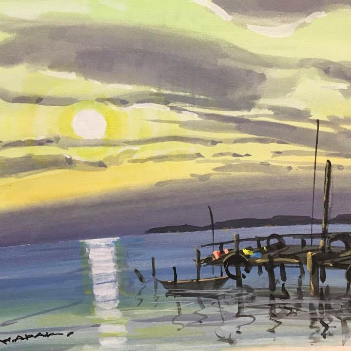 水彩画   秋の渓谷   荒木久夫 NO8