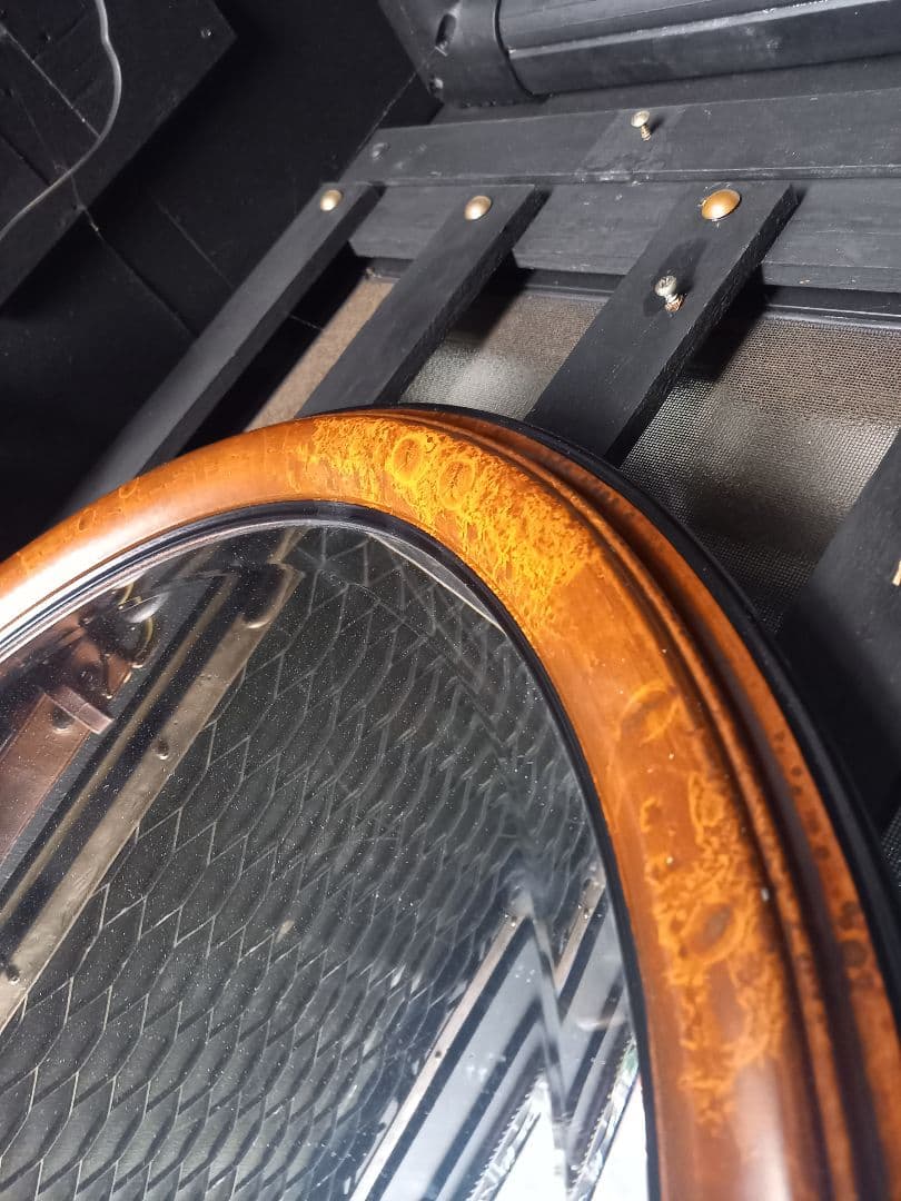 イタリア製　ヴィンテージ　大型　オーバル　ウッド　壁掛け鏡　ウォール　ミラー