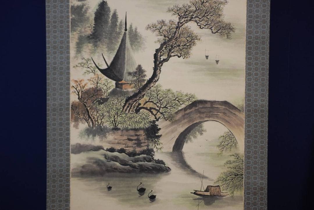 真作/馬逸夫/楓橋夜泊図/桐共箱付/布袋屋掛軸HD-368