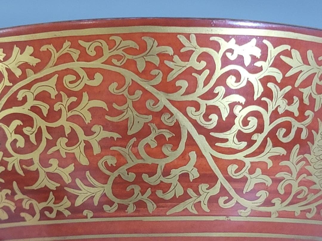 古美術 仿古金蘭手纏枝蓮花紋碗 共箱 茶道具