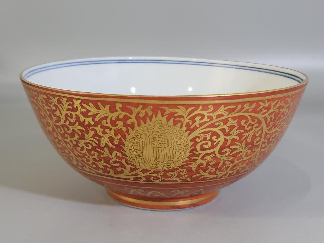 古美術 仿古金蘭手纏枝蓮花紋碗 共箱 茶道具