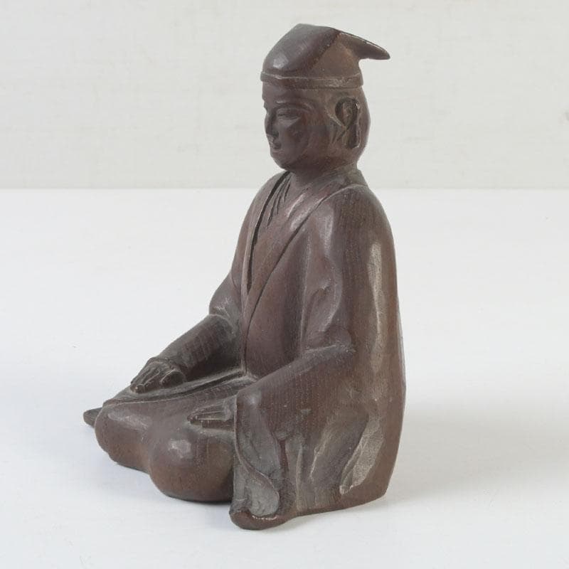 時代木彫　利休居士像　人物像　置物　書付　V　9844