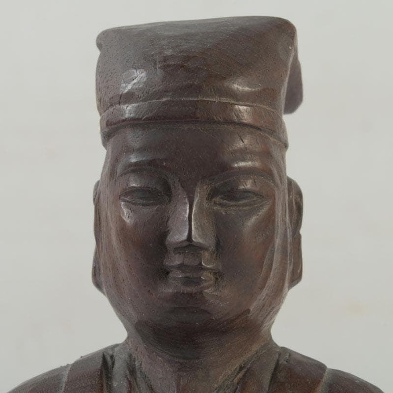 時代木彫　利休居士像　人物像　置物　書付　V　9844