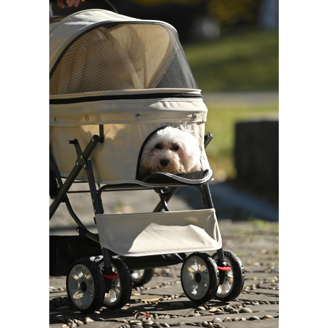 ペットカート 対面式 折りたたみ 多頭 中型犬 小型犬 猫 2way【ベージュ】