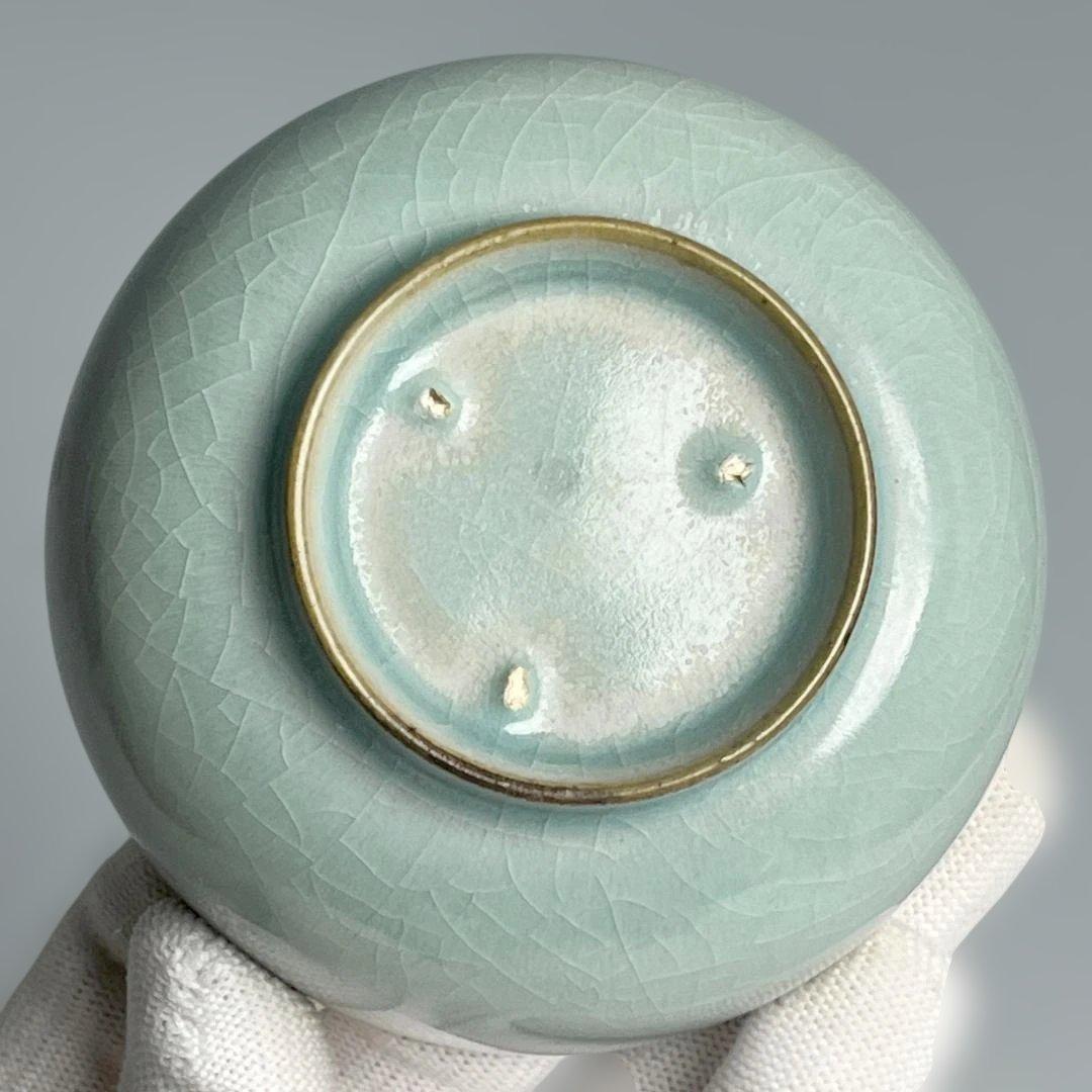 青磁 天青釉茶盞 擺件 中国古玩美術 唐物 旧家伝来 SH76