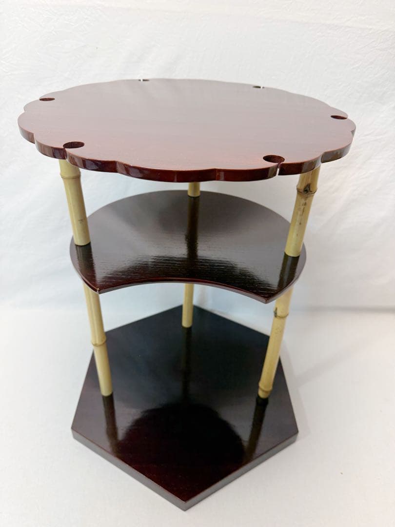 ほぼ未使用 茶道具 指物師 渡辺可映作 江戸千家八代一元斎好写 亀甲棚 溜塗共箱