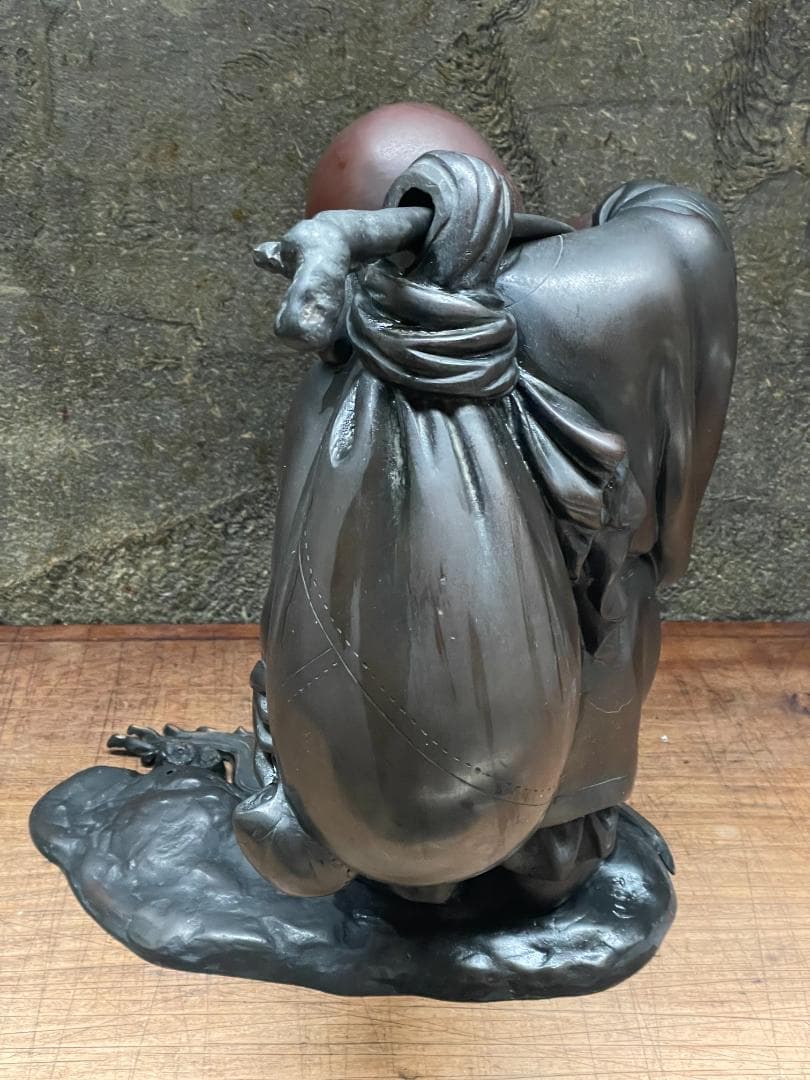 金工師 正之造 古銅 川渡 布袋 立像 七福神 仏像 巨大 縁起物 置物 彫刻