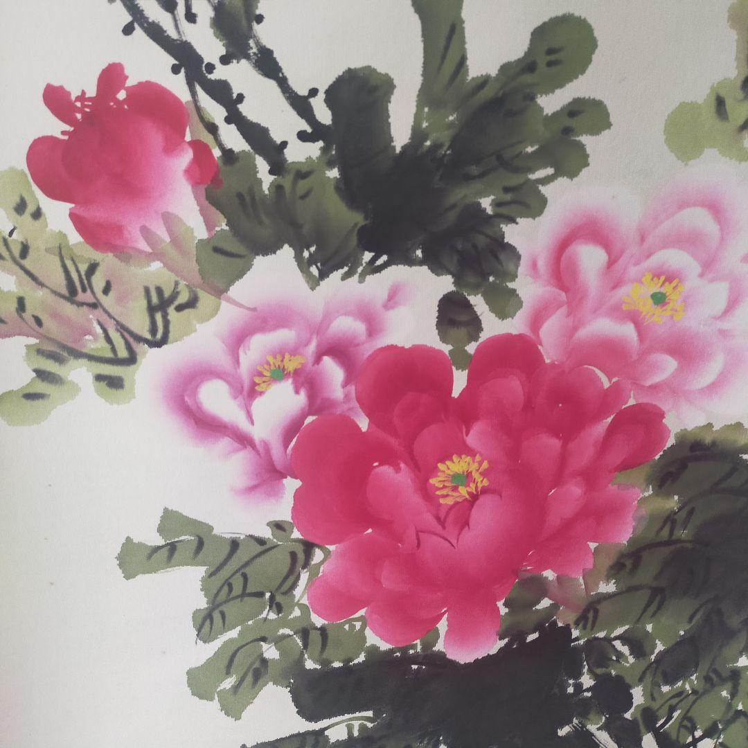 富貴花開 水墨画 掛軸 約70cm x 30cm