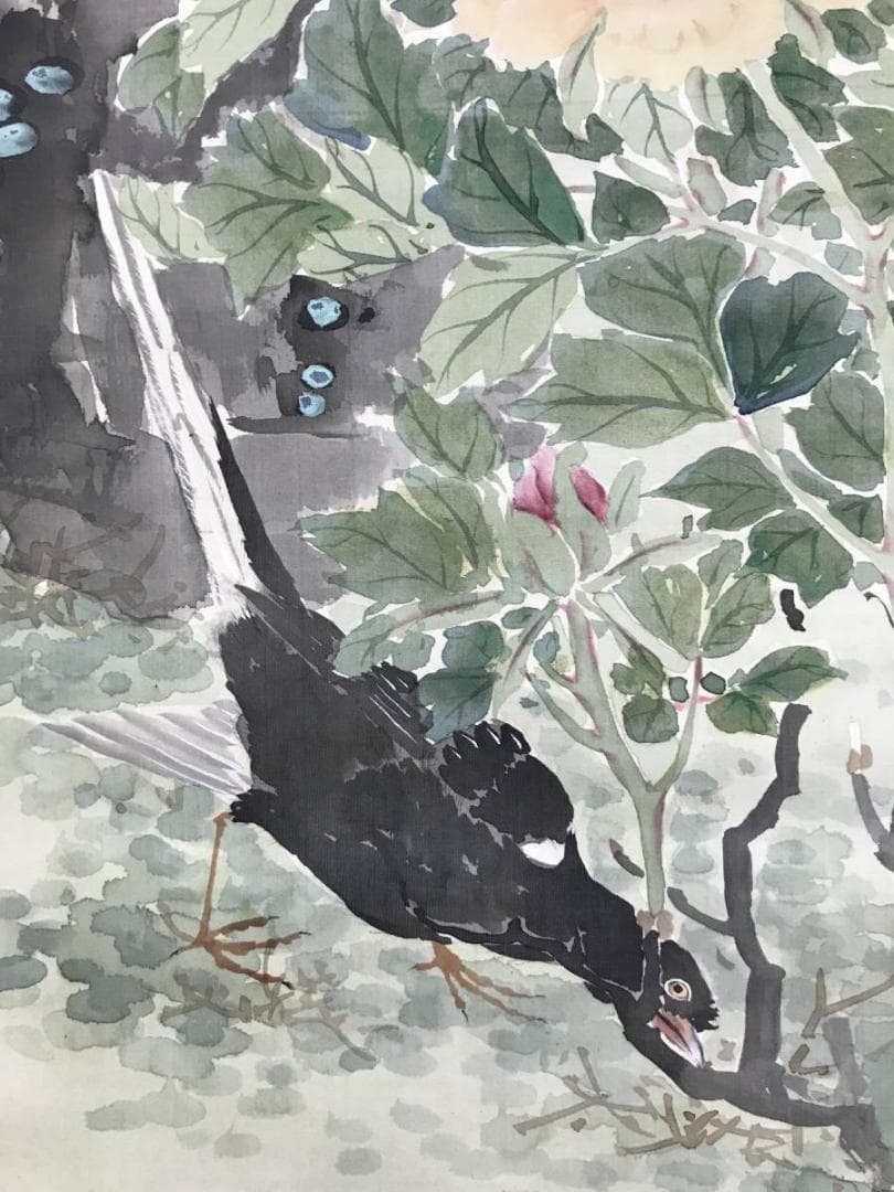 真作/和田崋岳/牡丹図/クイナ図/鳥図/掛軸/名家伝来/AE-217