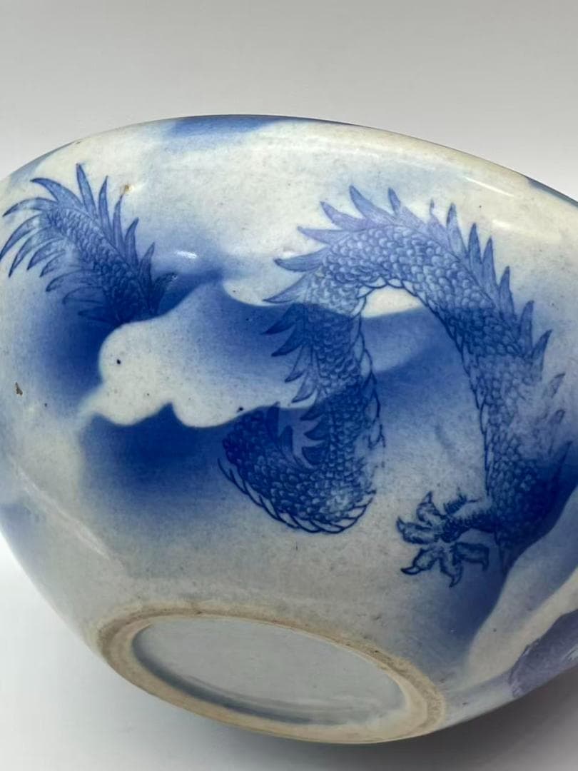 清時代　染付　青花雲龍文水洗　水丞 【旧家蔵出し】 香炉　茶道具(B-78)