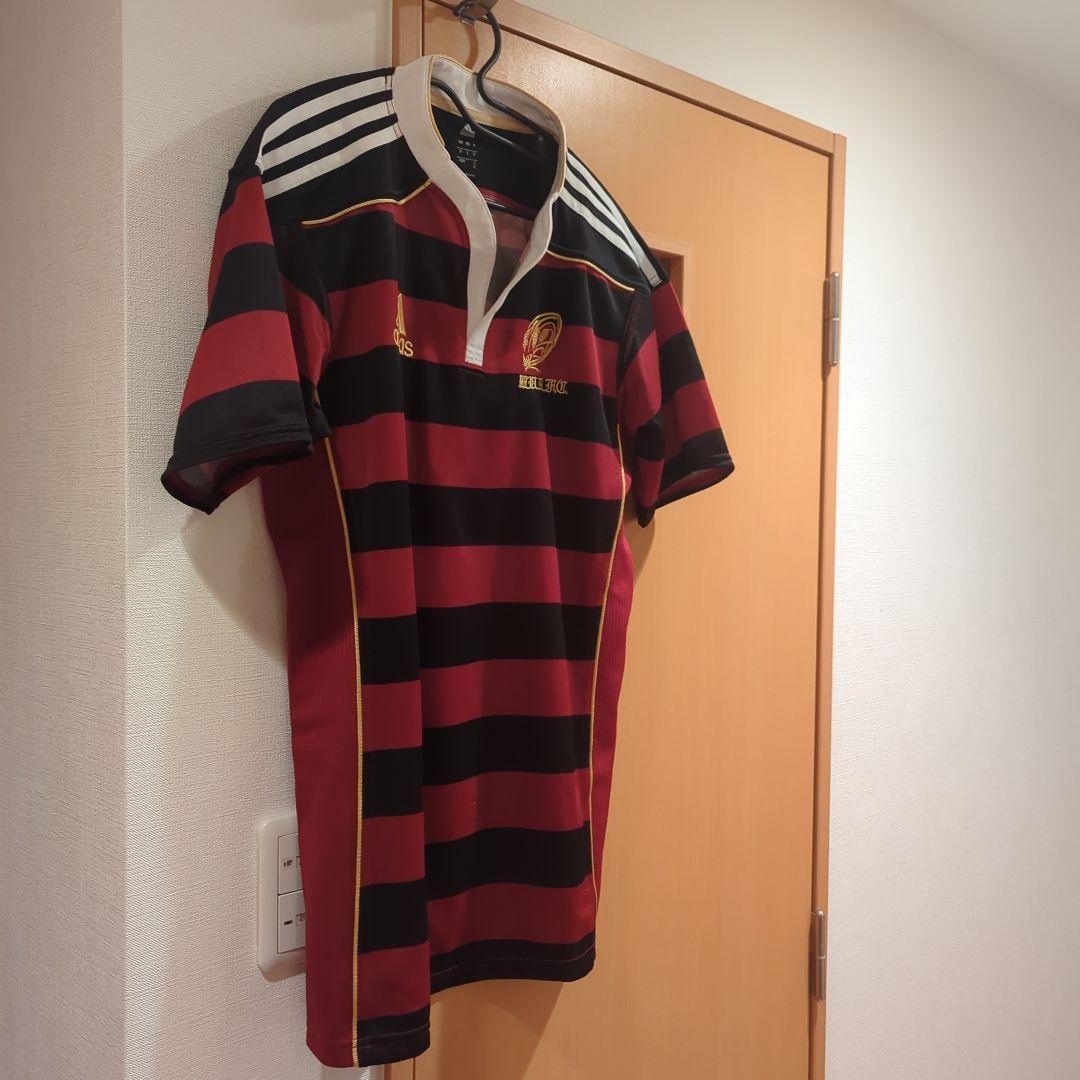 adidas ラガーシャツ 赤黒ストライプ