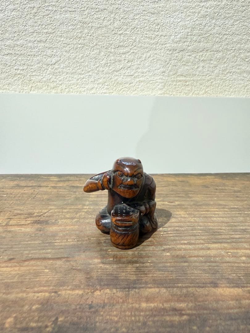 根付　鬼　太鼓　つげ　木　江戸　妖怪