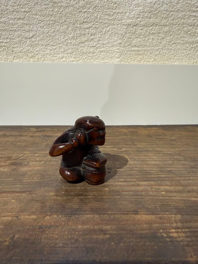 根付　鬼　太鼓　つげ　木　江戸　妖怪