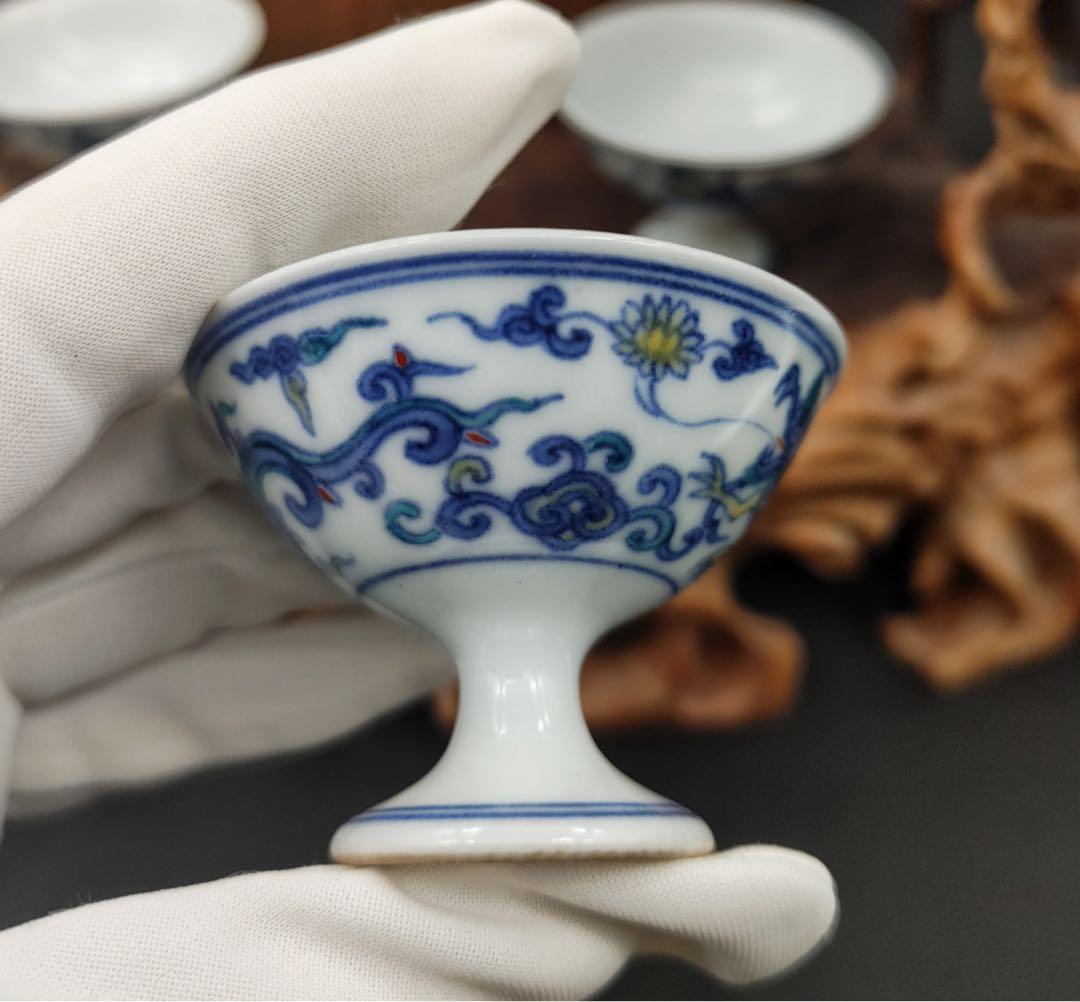 夔龍紋樣酒盃　茶器 篩月庵 三浦竹泉造 木箱付き 古道具 骨董品