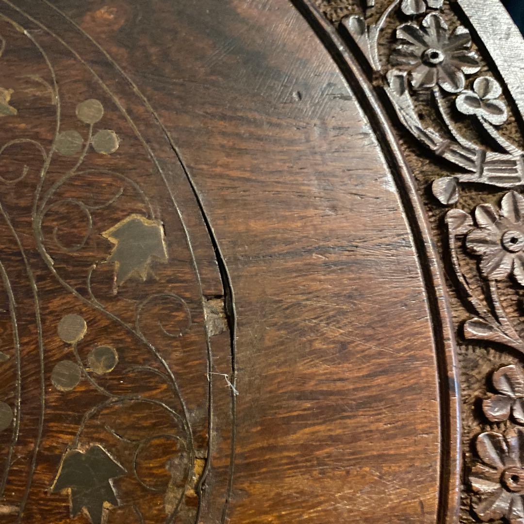 INDIA製 インド製　木製3段サイドテーブル　アンティーク