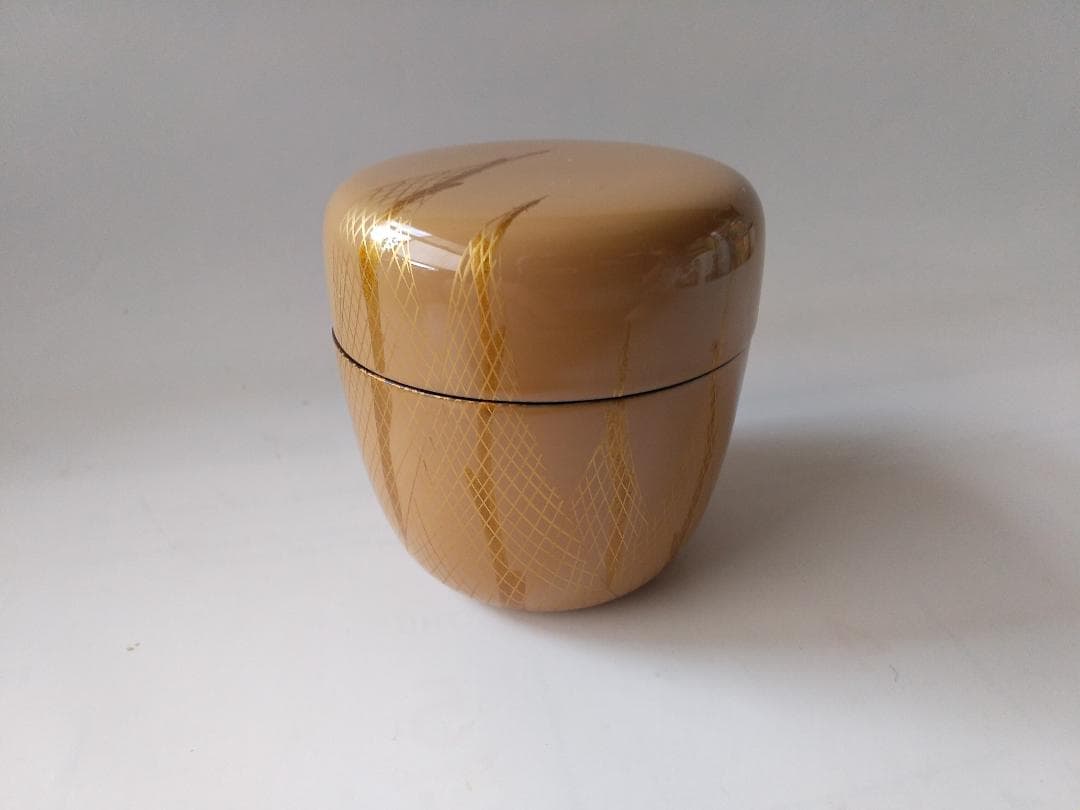 茶道具 茶器 白塗 干網蒔絵 中棗 牧田芳祥 作 漆器 抹茶 棗 共箱 美品